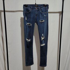 Agolde jeans Chloe cut distressed dark wash skinny blue denim pants low rise 26